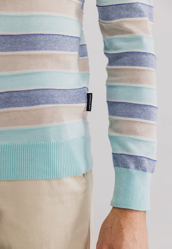 State Of Art Gestreepte Trui Van Katoen Greige/mintblauw