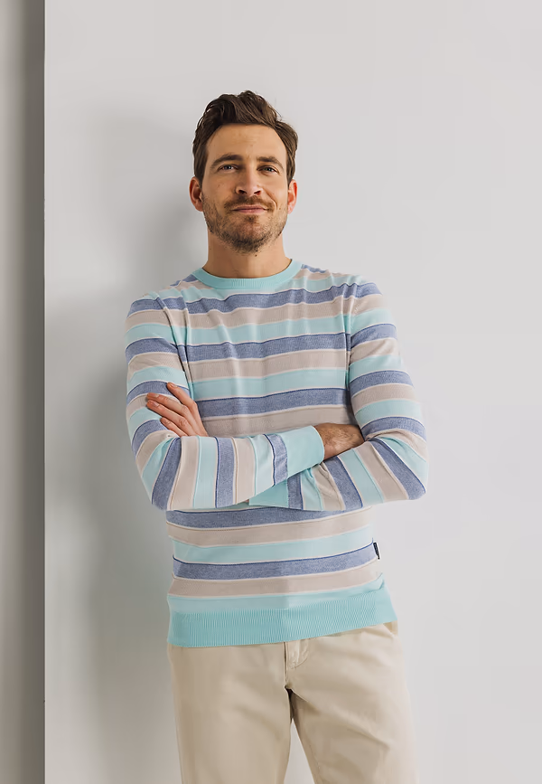 state of art Gestreepte trui van katoen greige/mintblauw