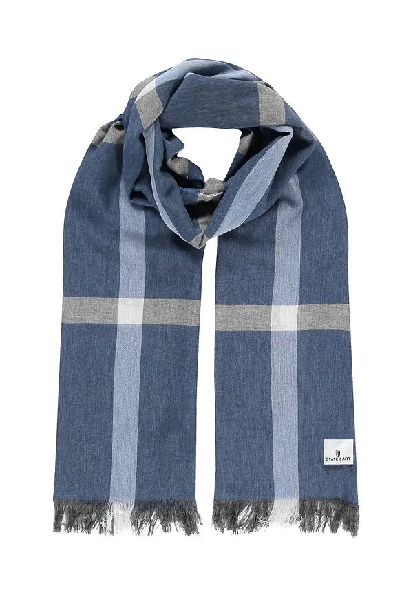 state of art Geweven sjaal met ruitdessin donkerblauw/warm grijs