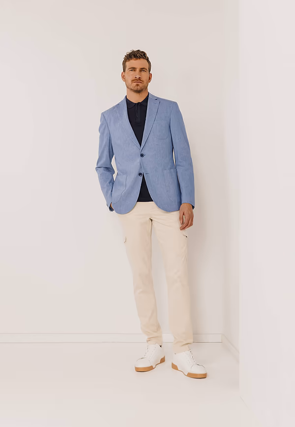 State Of Art Halfgevoerde Blazer Met Stretch Grijsblauw Uni