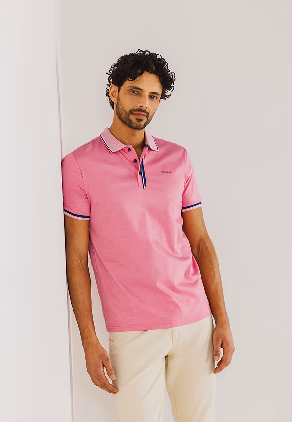 state of art Jersey-Oxford polo van gemerceriseerd katoen flamingo/greige