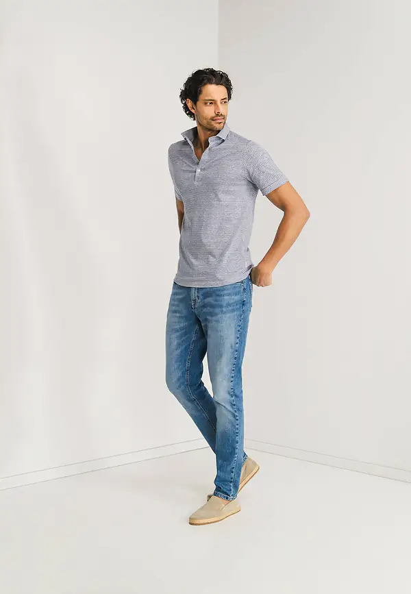 State Of Art Jersey Polo Met Streeppatroon Wit/kobalt