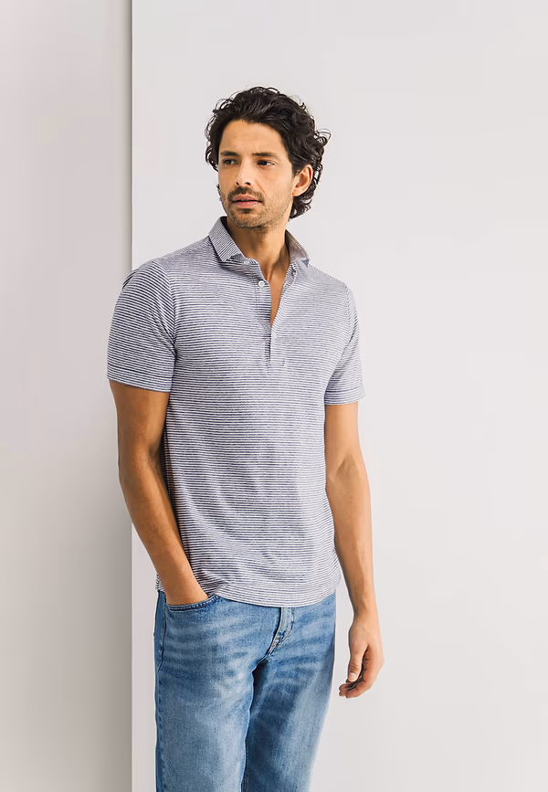 state of art Jersey polo met streeppatroon wit/kobalt