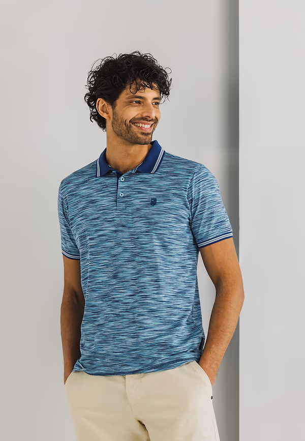 state of art Jersey polo van gemerceriseerd katoen kobalt/mintblauw