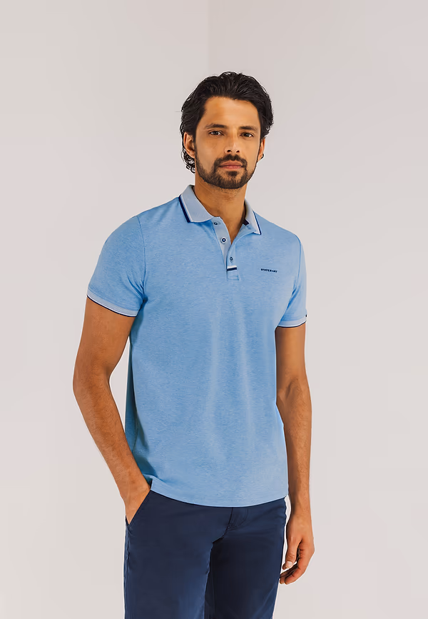 state of art Jersey polo van katoen met oxfordkraag grijsblauw uni