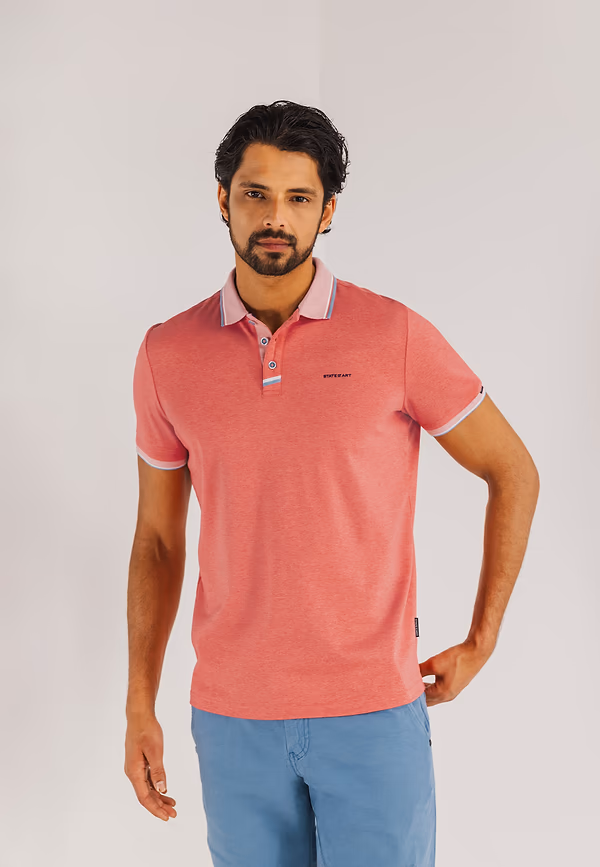 state of art Jersey polo van katoen met oxfordkraag koraal uni