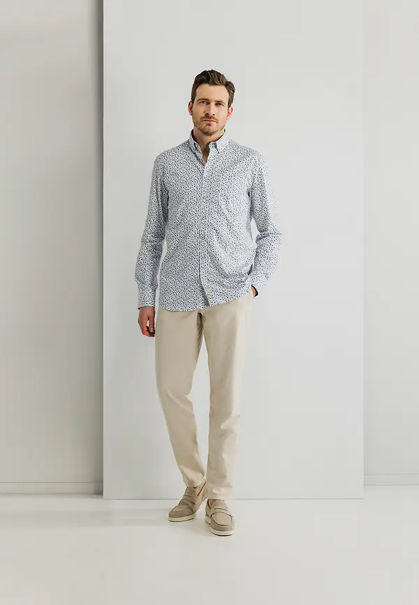 State Of Art Katoenen Overhemd Met All-over Print Wit/mintblauw