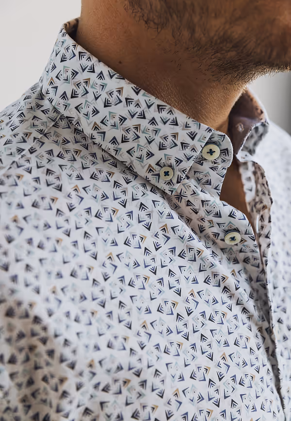 State Of Art Katoenen Overhemd Met All-over Print Wit/mintblauw