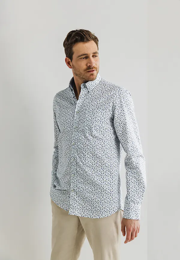 state of art Katoenen overhemd met all-over print wit/mintblauw