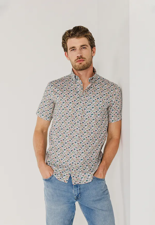 state of art Katoenen overhemd met motief wit/bladgroen