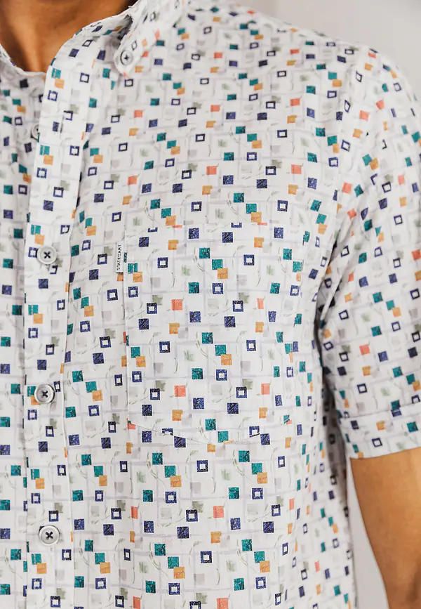 State Of Art Katoenen Overhemd Met Stretch Wit/bladgroen