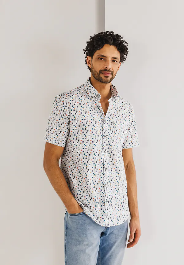 state of art Katoenen overhemd met stretch wit/bladgroen