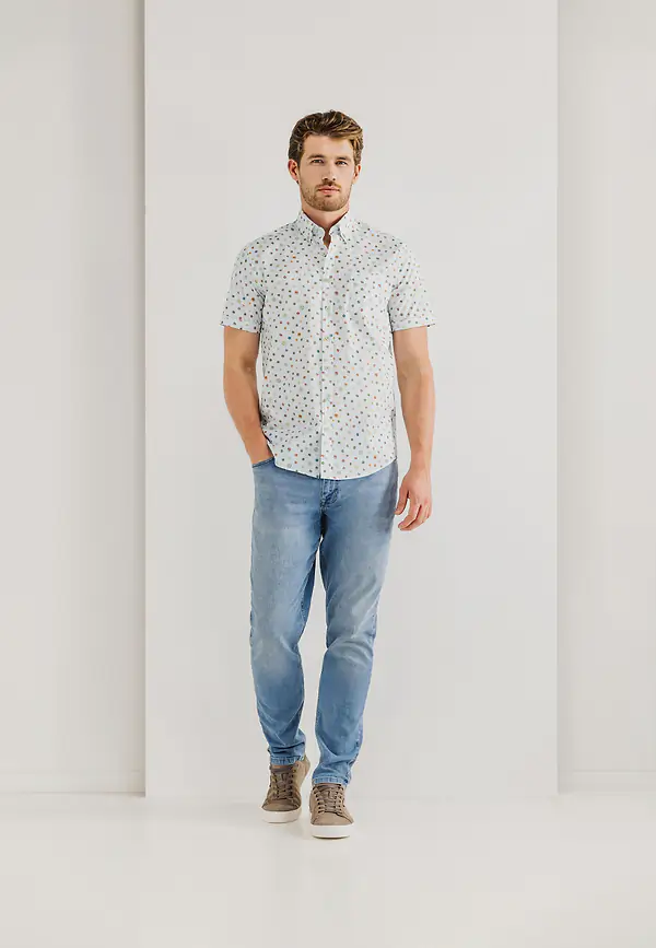 State Of Art Korte Mouw Overhemd Met Borstzak Wit/bladgroen