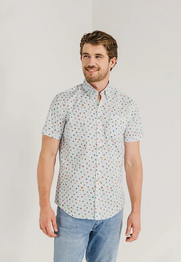 state of art Korte mouw overhemd met borstzak wit/bladgroen