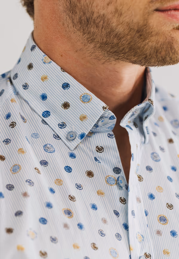 State Of Art Korte Mouw Overhemd Met Borstzak Wit/grijsblauw