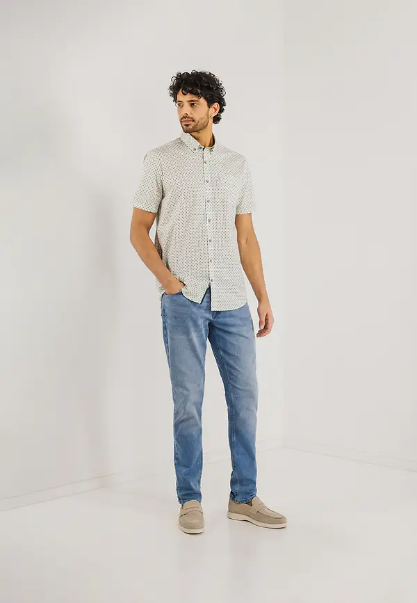 State Of Art Korte Mouw Overhemd Met Geometrische Print Wit/petrol