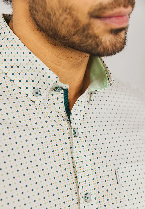 State Of Art Korte Mouw Overhemd Met Geometrische Print Wit/petrol