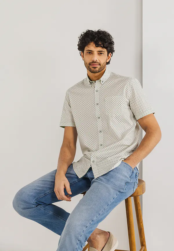 state of art Korte mouw overhemd met geometrische print wit/petrol