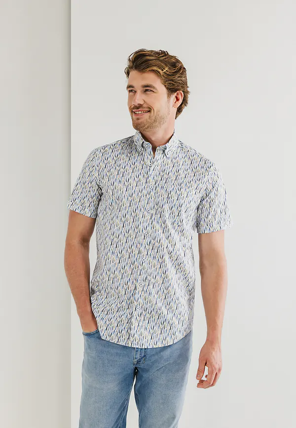 state of art Korte mouw overhemd met print wit/grijsblauw
