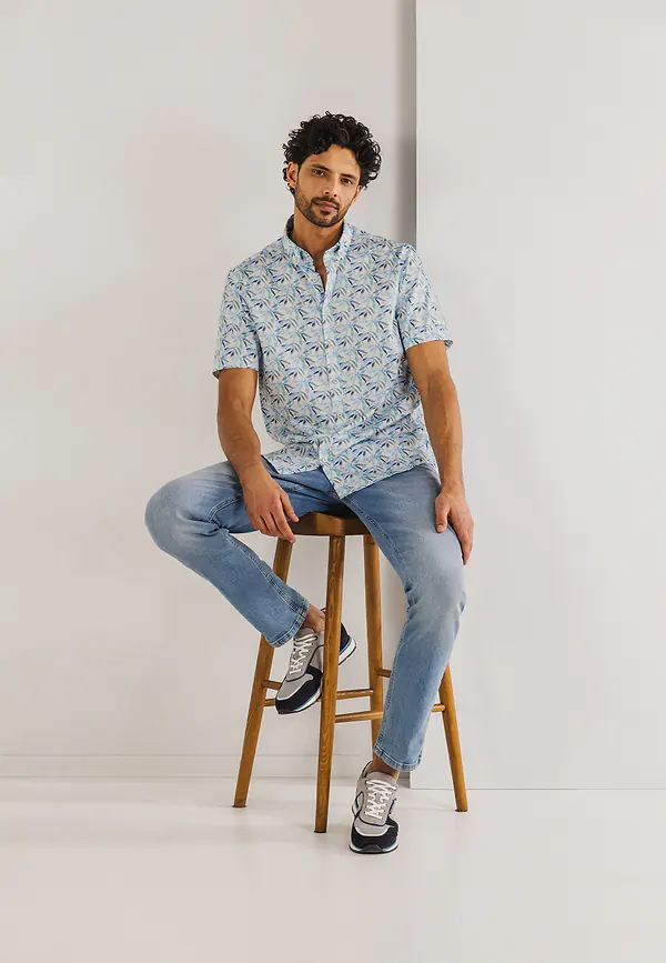 State Of Art Korte Mouw Overhemd Met Print Wit/middenblauw
