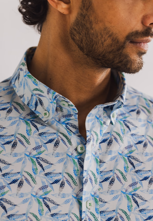 State Of Art Korte Mouw Overhemd Met Print Wit/middenblauw