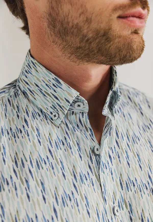 State Of Art Korte Mouw Overhemd Met Print Wit/mintblauw