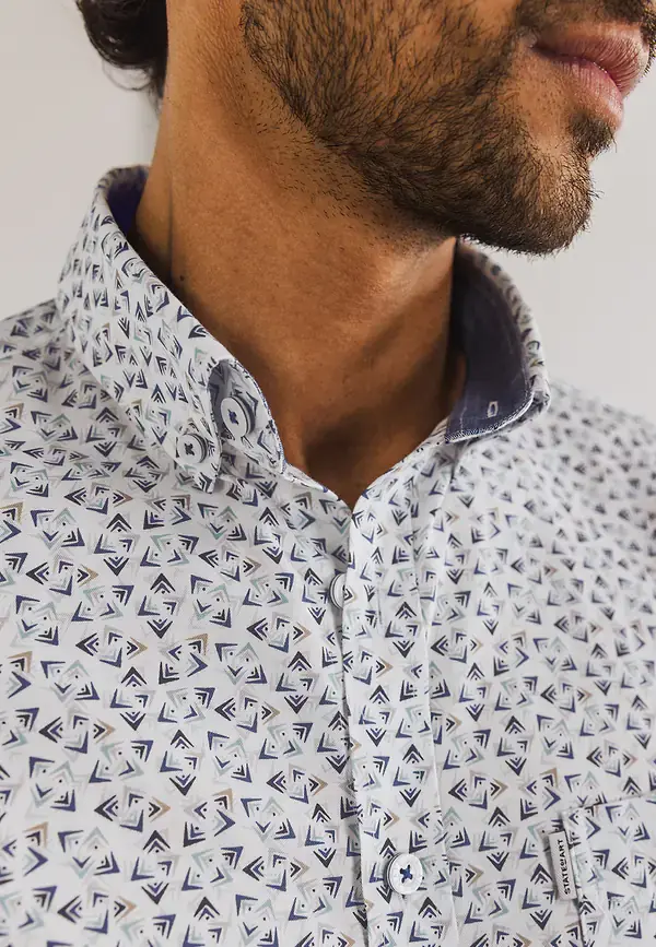 State Of Art Korte Mouw Overhemd Met Print Wit/mintblauw