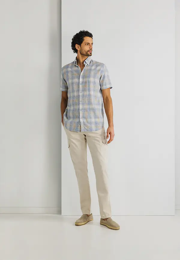 State Of Art Korte Mouw Overhemd Met Ruitdessin Wit/beige