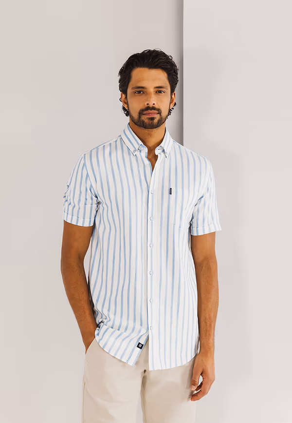 state of art Korte mouw overhemd met streepdessin grijsblauw/wit