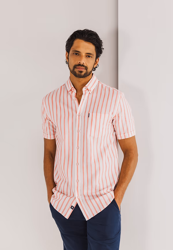 state of art Korte mouw overhemd met streepdessin koraal/wit