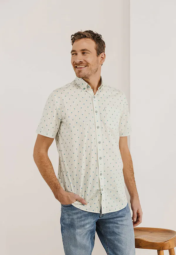 state of art Korte mouw overhemd met streepdessin wit/grijsblauw