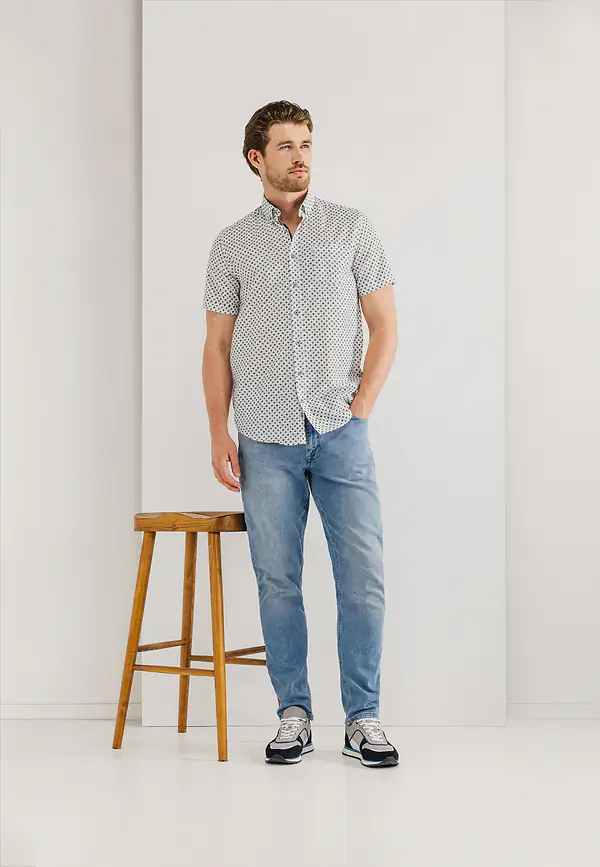 State Of Art Korte Mouw Overhemd Van Biologisch Katoen Wit/bladgroen