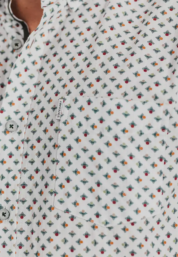 State Of Art Korte Mouw Overhemd Van Biologisch Katoen Wit/bladgroen