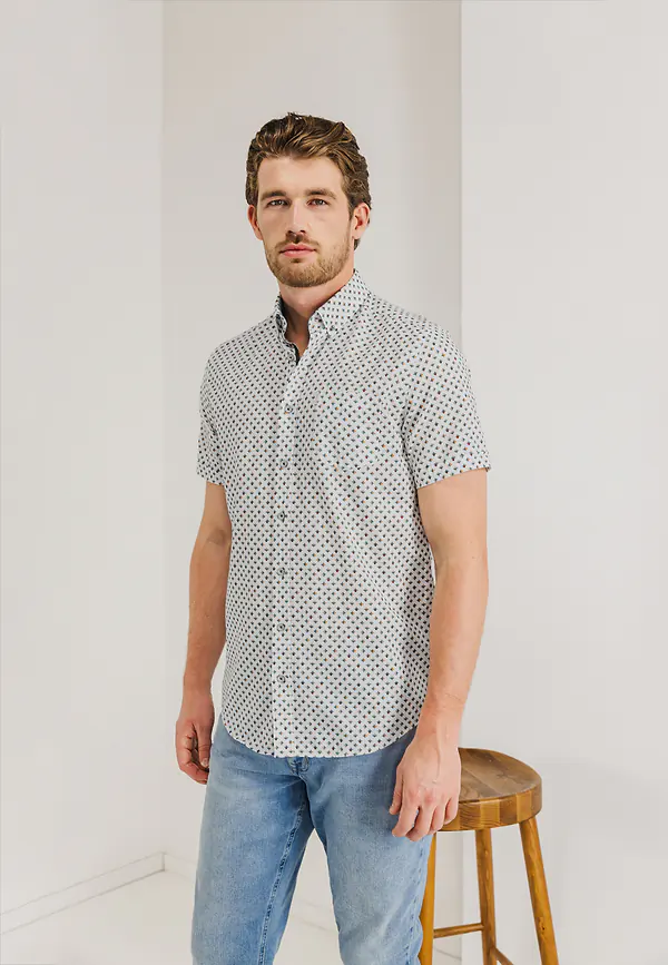 state of art Korte mouw overhemd van biologisch katoen wit/bladgroen