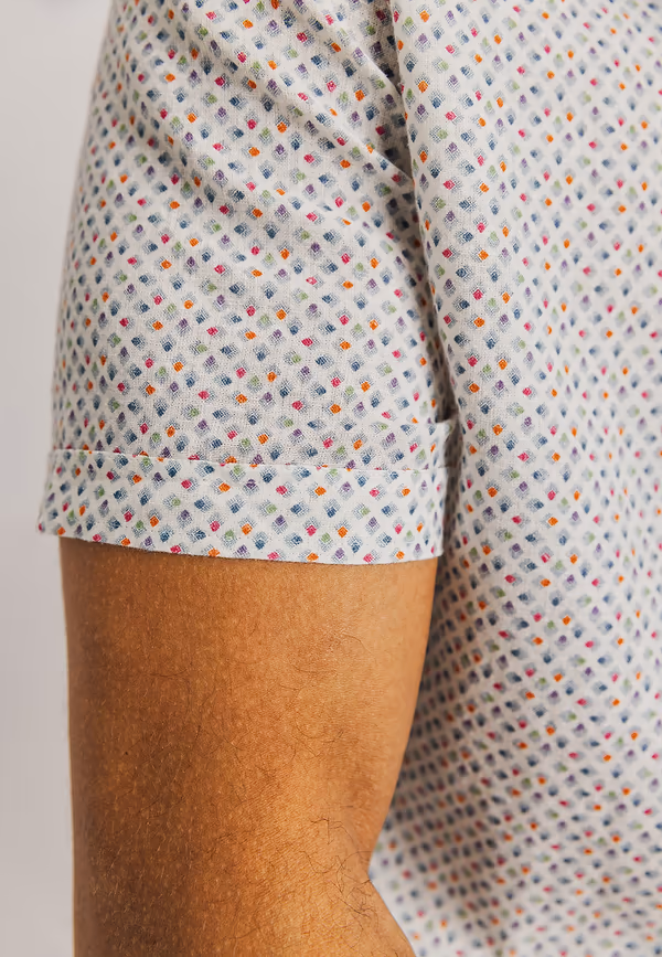 State Of Art Korte Mouw Overhemd Van Katoen Met Linnen Wit/grijsblauw