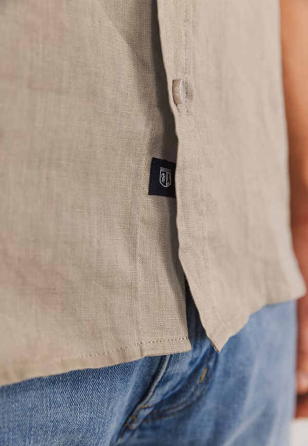 State Of Art Korte Mouw Overhemd Van Linnen Beige Uni