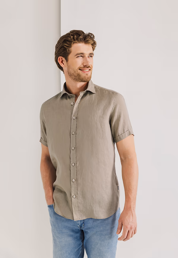 state of art Korte mouw overhemd van linnen beige uni