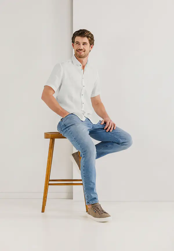 State Of Art Korte Mouw Overhemd Van Linnen Wit Uni