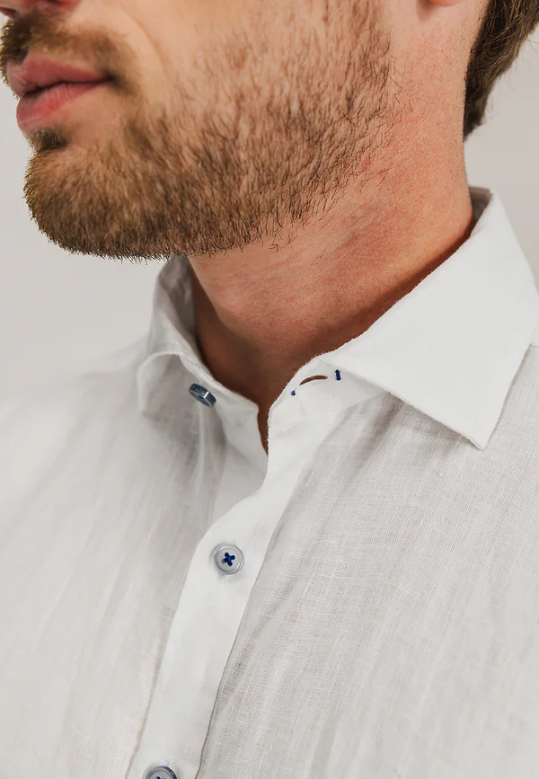 State Of Art Korte Mouw Overhemd Van Linnen Wit Uni