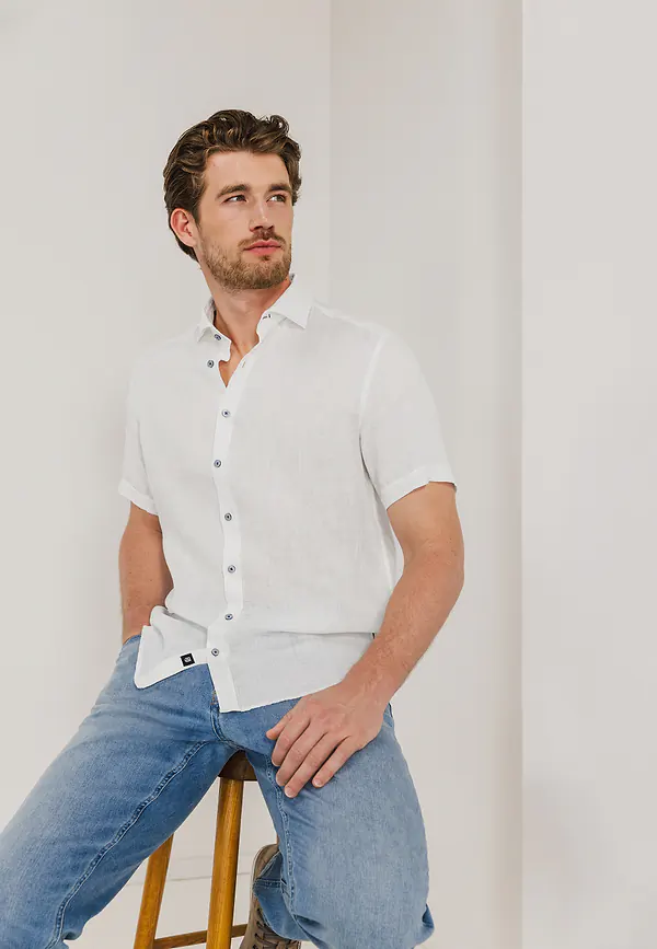 state of art Korte mouw overhemd van linnen wit uni