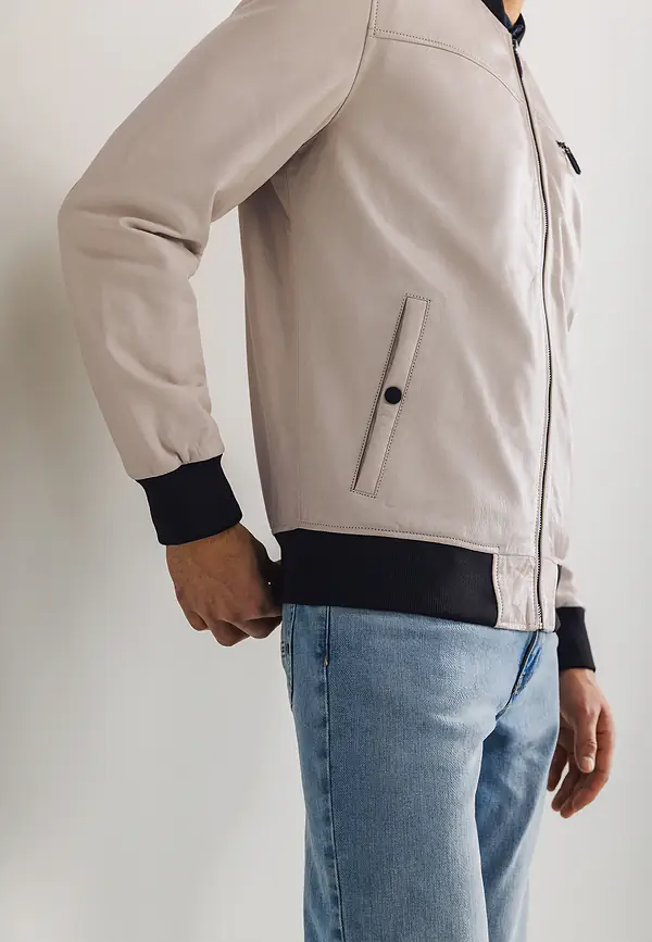 State Of Art LE MANS CLASSIC Bomberjack Van Leer Warm Grijs Uni