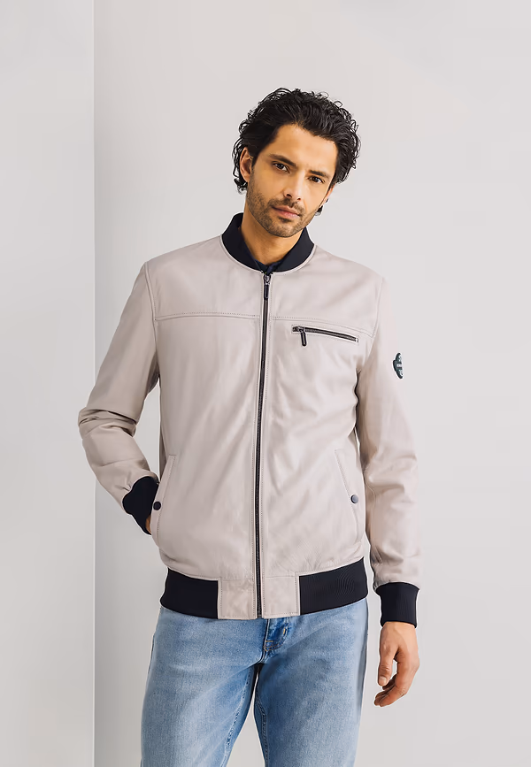 state of art LE MANS CLASSIC bomberjack van leer warm grijs uni