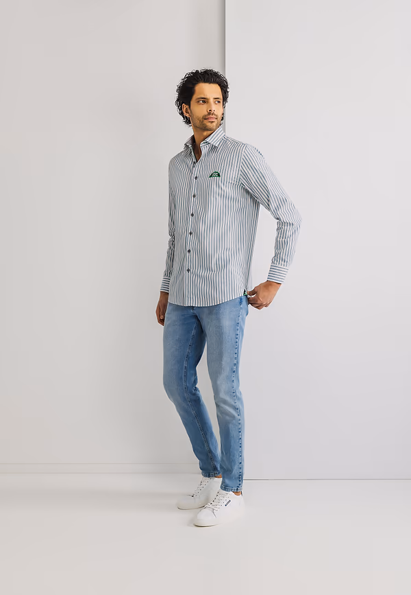 State Of Art LE MANS CLASSIC Overhemd Met Strepen Wit/azuurblauw