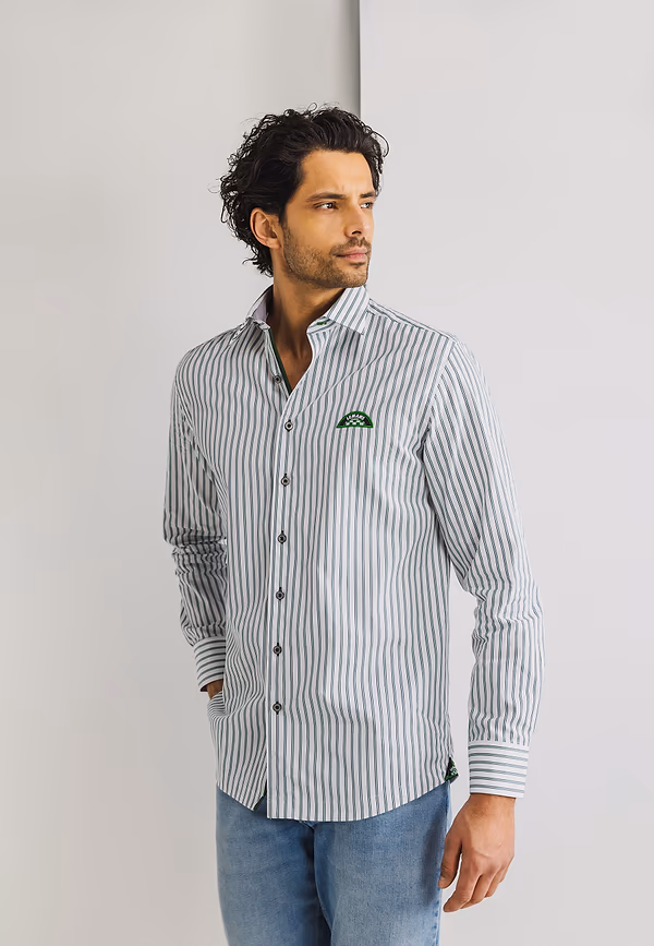 state of art LE MANS CLASSIC overhemd met strepen wit/azuurblauw