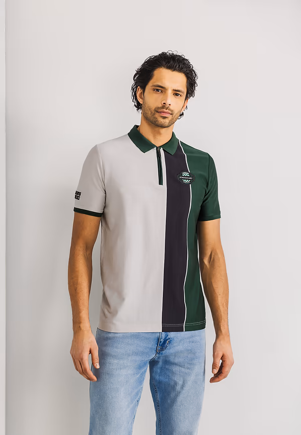 state of art LE MANS CLASSIC polo met rits donkergroen/warm grijs