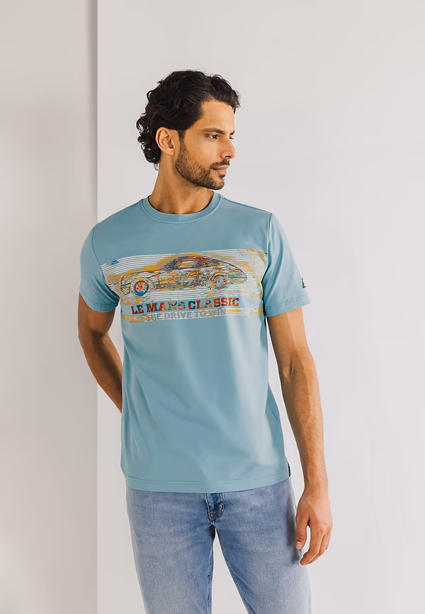 state of art LE MANS CLASSIC T-shirt met artworks azuurblauw uni