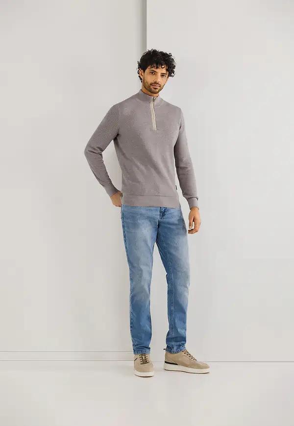 State Of Art Mouliné Trui Met Rijstkorrelpatroon Beige/warm Grijs