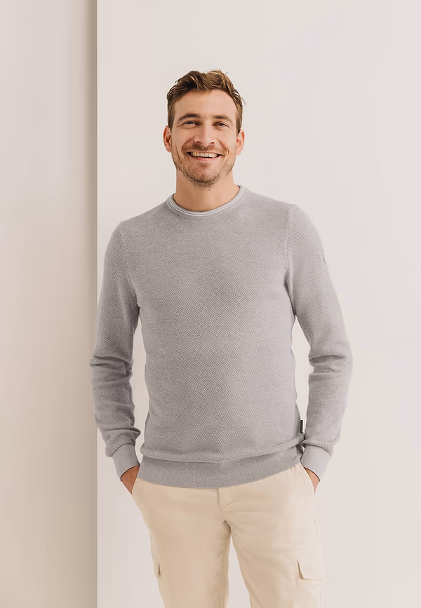 state of art Mouliné trui met rijstkorrelpatroon beige/warm grijs