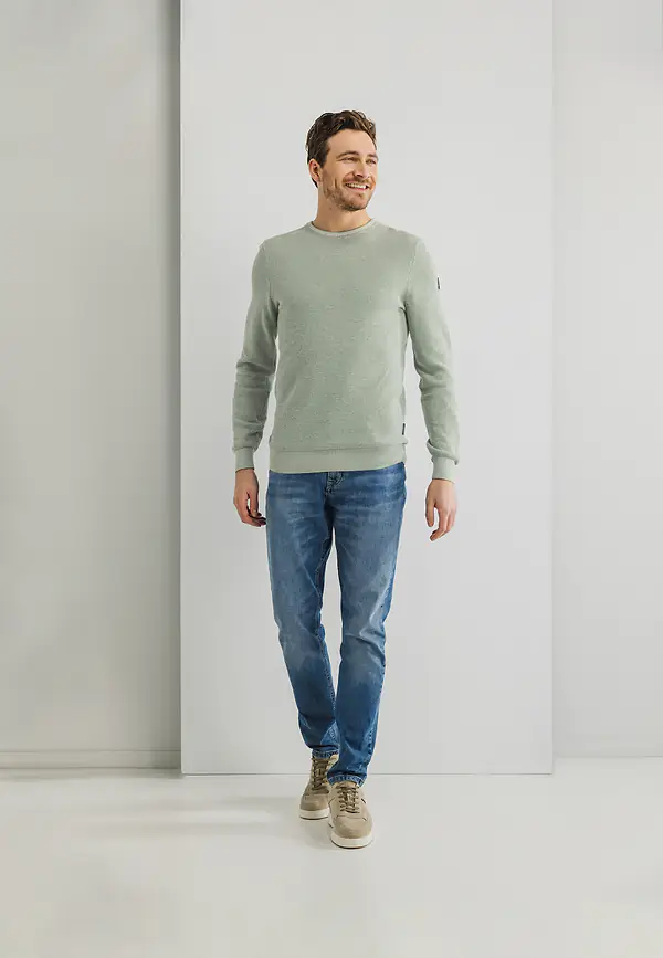 State Of Art Mouliné Trui Met Rijstkorrelpatroon Bladgroen/warm Grijs