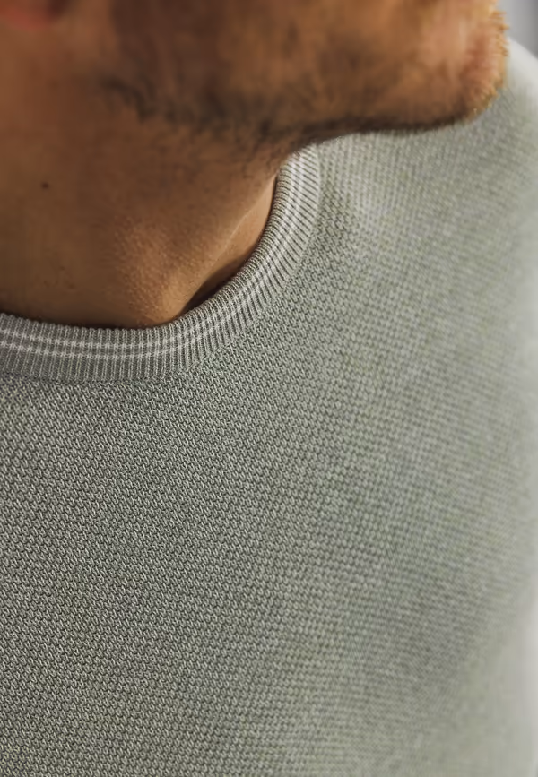 State Of Art Mouliné Trui Met Rijstkorrelpatroon Bladgroen/warm Grijs